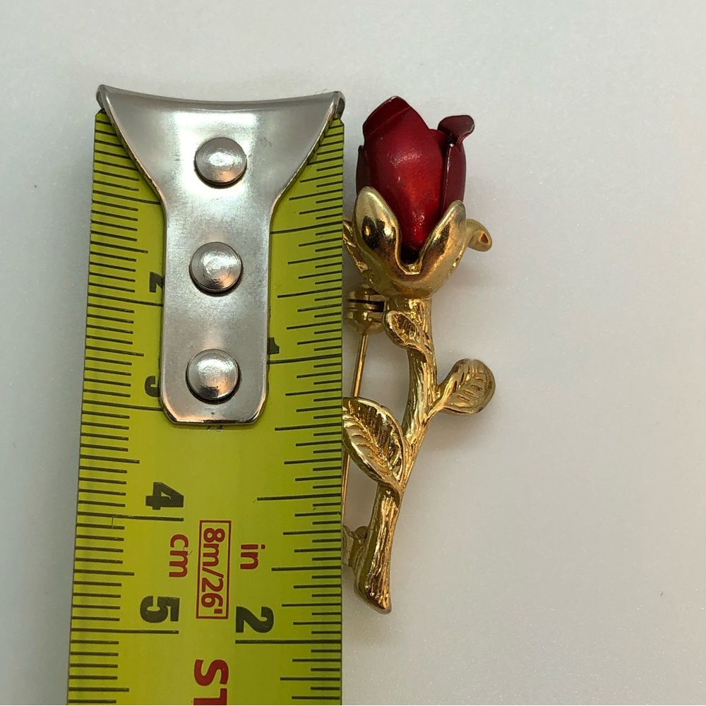 Vintage| Gold Plated Red Rose Brooch - Picture 6 of 6